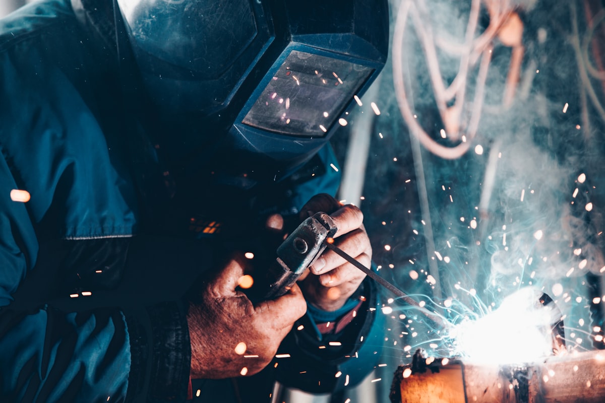 Plasma cutting in workshop